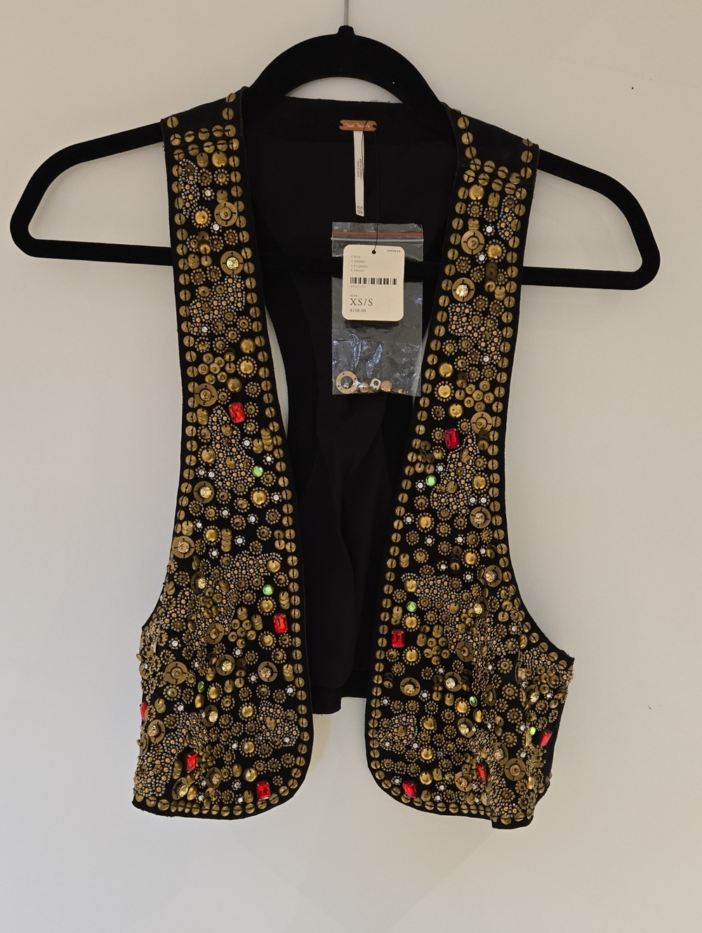 Free People Black Sequin & Bead Embellished Vest
